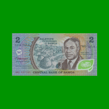 BILLETE DE SAMOA 2 TALA, POLYMERO, PICK 31e, AÑO (1990) ESTADO SIN CIRCULAR.-