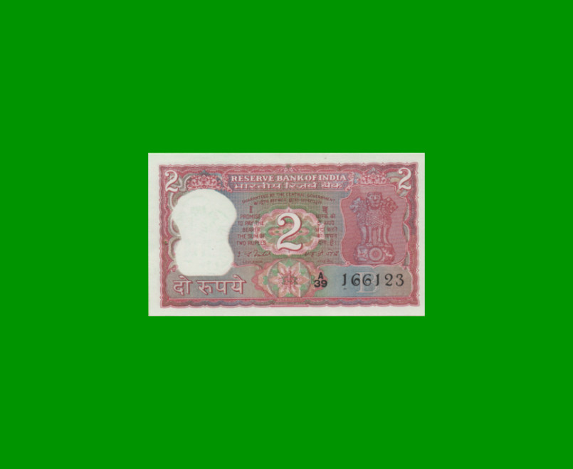 BILLETE DE INDIA 2 RUPIAS, PICK 53e, ESTADO SIN CIRCULAR.-