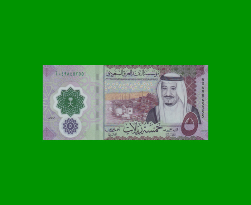 BILLETE DE ARABIA SAUDITA 5 RIYALS, POLYMERO, PICK NEW, ESTADO SIN CIRCULAR.-