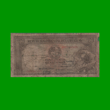 BILLETE DE URUGUAY $0,50 CENTESIMOS, PICK 27b, ESTADO REGULAR.-