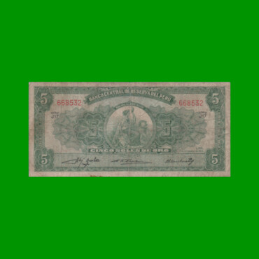 BILLETE DE PERU 5 SOLES, PICK 70, AÑO 1954, ESTADO BUENO.-