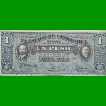 BILLETE DE MEXICO, CHIHUAHUA $1,00 PICK S530b, AÑO 1915, ESTADO EXCELENTE+.-