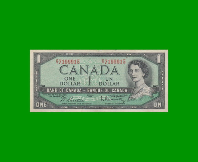 BILLETE DE CANADA 1 DOLAR PICK 74b, AÑO 1961/72, ESTADO MUY BUENO+.-