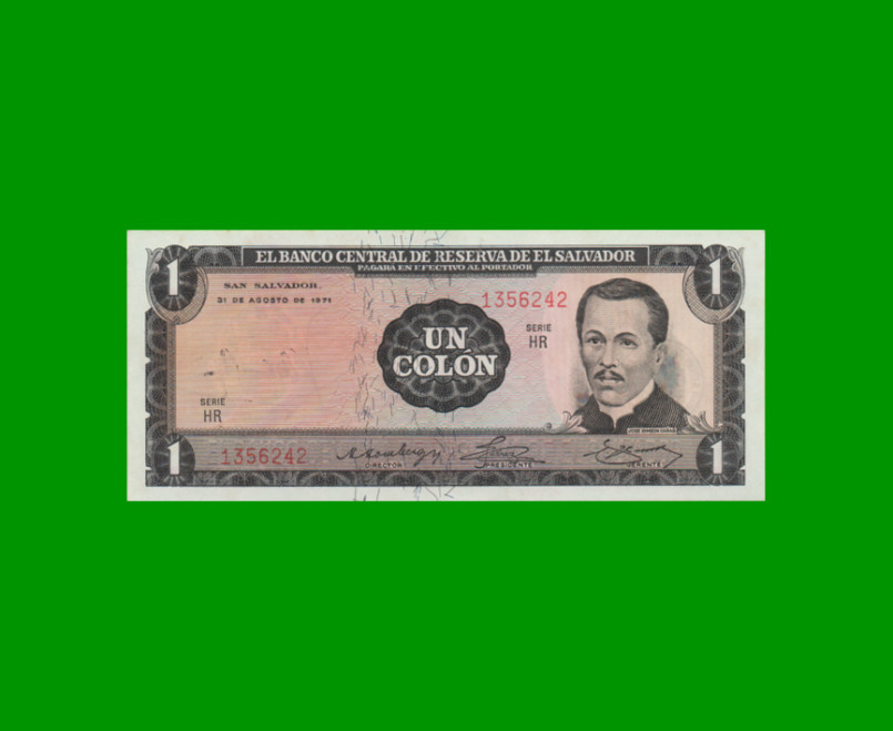 BILLETE DE EL SALVADOR 1 COLON, PICK 115 AÑO 1971, ESTADO SIN CIRCULAR.-