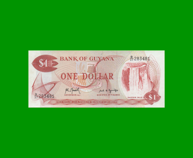 BILLETE DE GUYANA 1 DOLAR PICK 21g, AÑO 1992, ESTADO SIN CIRCULAR.-