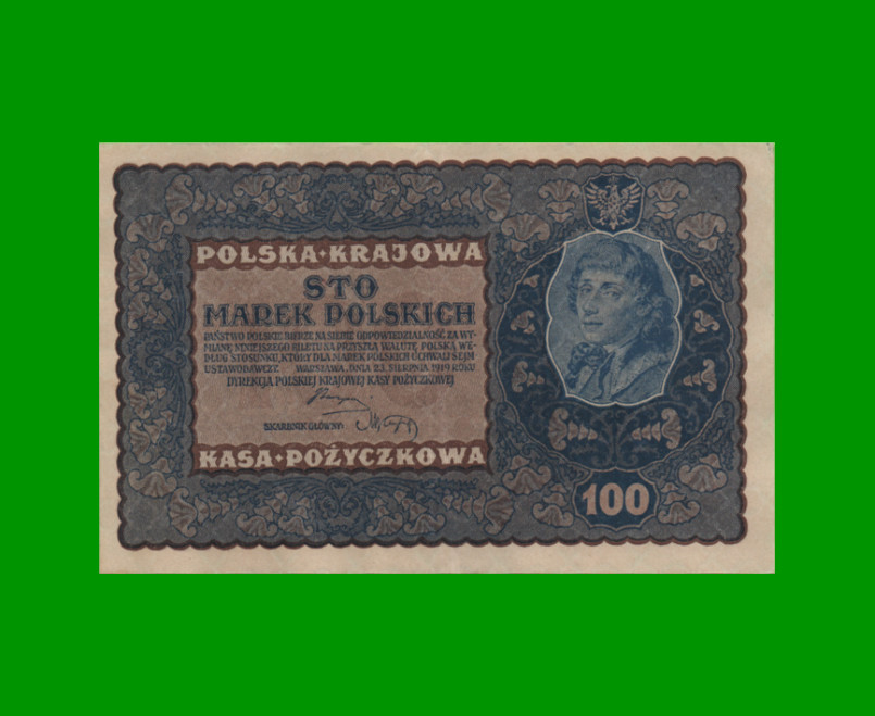 BILLETE DE POLONIA 100 MAREK, PICK 27, AÑO 1919, ESTADO EXCELENTE.-