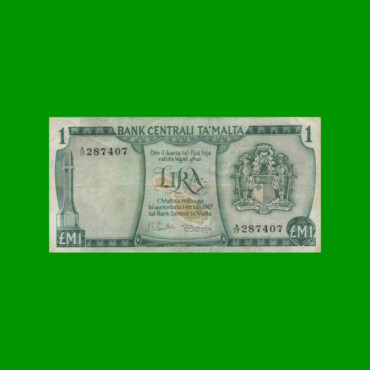 BILLETE DE MALTA 1 LIRA, PICK 31e, AÑO 1967, ESTADO MUY BUENO- .-