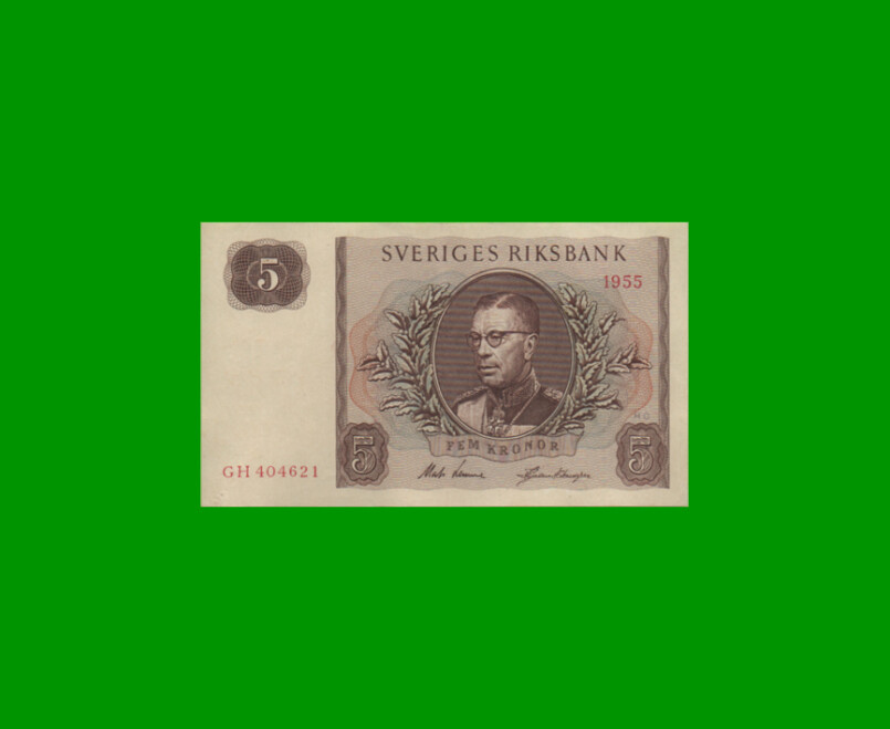 BILLETE DE SUECIA 5 KRONOR, PICK 42b AÑO 1955, ESTADO EXCELENTE- .-