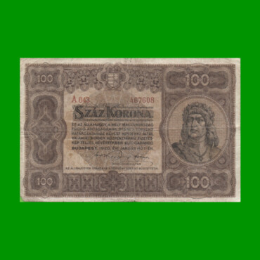 BILLETE DE HUNGRIA 100 KORONA, PICK 63, AÑO 1920 ESTADO BUENO.-
