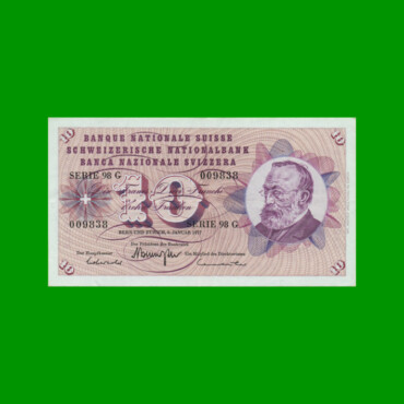BILLETE DE SUIZA 10 FRANCOS, PICK 45u, AÑO 1977 ESTADO MUY BUENO+.-