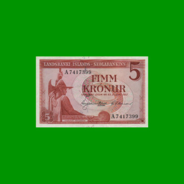 BILLETE DE ISLANDIA 5 KRONUR, PICK 37, AÑO 1957 ESTADO EXCELENTE.-