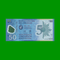 BILLETE DE URUGUAY $50,00 CONMEMORATIVO, POLYMERO PICK 100, ESTADO SIN CIRCULAR.-