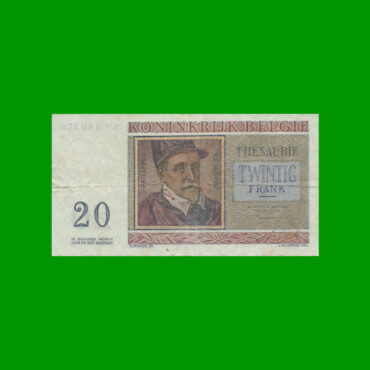 BILLETE DE BELGICA 20 FRANCOS, PICK 132b AÑO 1956 ESTADO MUY BUENO- .-