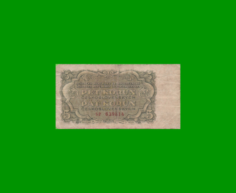 BILLETE DE CHECOSLOVAQUIA 5 KORUN, PICK 80b, AÑO 1953 ESTADO BUENO.-