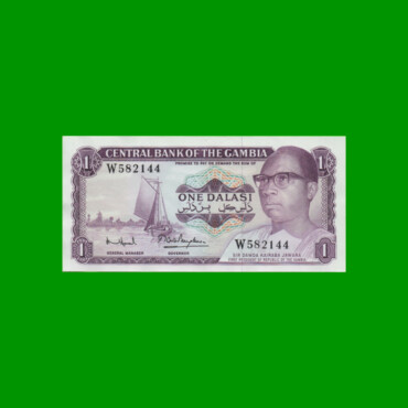 BILLETE DE GAMBIA 1 DALASIA, PICK 4f, ESTADO SIN CIRCULAR.-