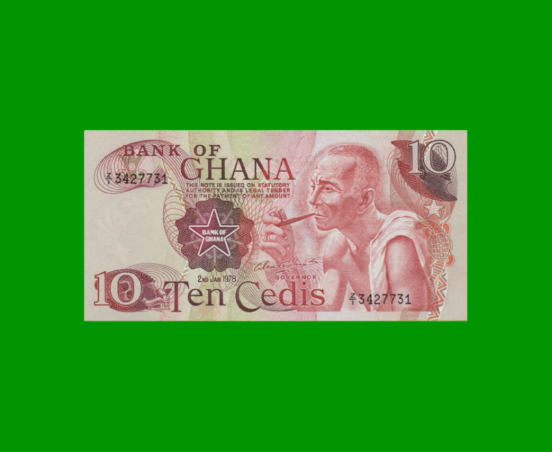 BILLETE DE GHANA 10 CEDIS, PICK 16f, AÑO 1978 ESTADO SIN CIRCULAR.-