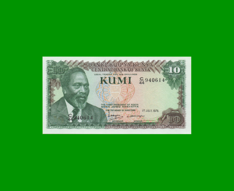 BILLETE DE KENYA 10 SHILINGI,  PICK 16, AÑO 1978 ESTADO SIN CIRCULAR.-