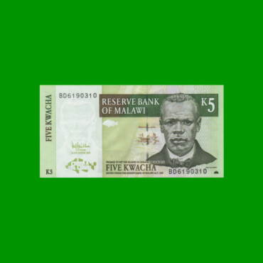 BILLETE DE MALAWI 5 KWACHA, PICK 36c, AÑO 2005 ESTADO SIN CIRCULAR.-