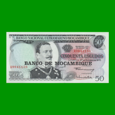 BILLETE DE MOZAMBIQUE 50 ESCUDOS RESELLADO, PICK 116, AÑO 1976 ESTADO SIN CIRCULAR.-