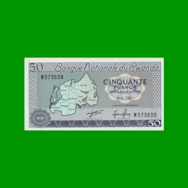 BILLETE DE RWANDA 50 FRANCOS, PICK 7c, AÑO 1976 ESTADO SIN CIRCULAR.-