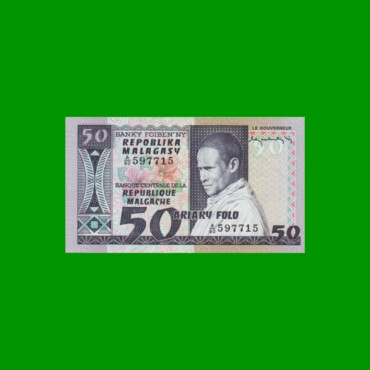 BILLETE DE MADAGASCAR 50 FRANCOS, PICK 62, ESTADO SIN CIRCULAR.-