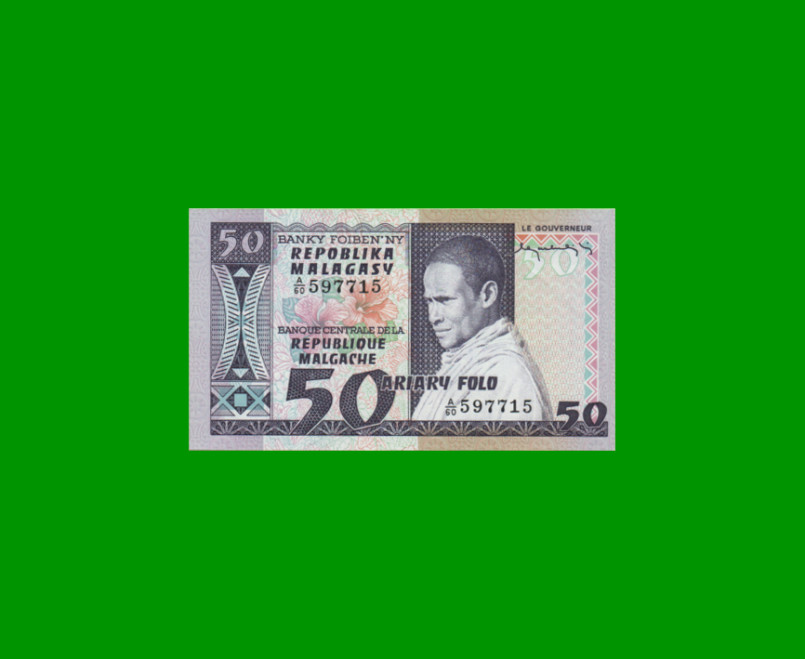 BILLETE DE MADAGASCAR 50 FRANCOS, PICK 62, ESTADO SIN CIRCULAR.-