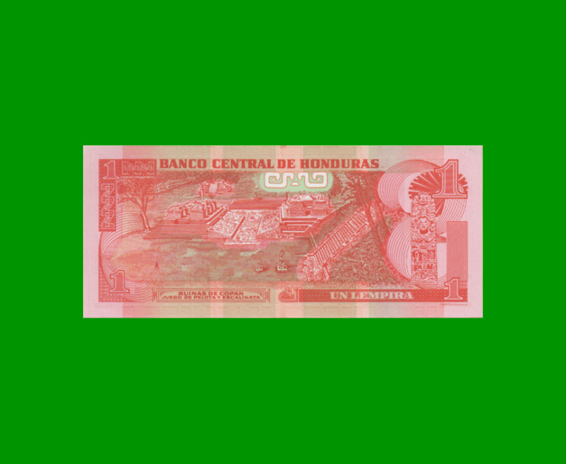 BILLETE DE HONDURAS 1 LEMPIRA, PICK 96, AÑO 2012 ESTADO SIN CIRCULAR.- - Imagen 2