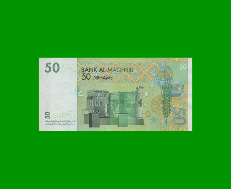 BILLETE DE MARRUECOS 50 DIRHAMS, PICK 69, AÑO 2002, ESTADO EXCELENTE.- - Imagen 2