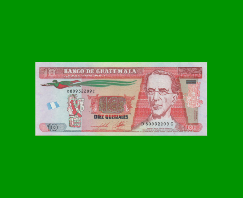 BILLETE DE GUATEMALA 10 QUETZALES PICK 123c, AÑO 2012, ESTADO SIN CIRCULAR.-