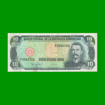 BILLETE DE REPUBLICA DOMINICANA $10,00 ORO PICK 153, AÑO 1997 ESTADO MUY BUENO+.-