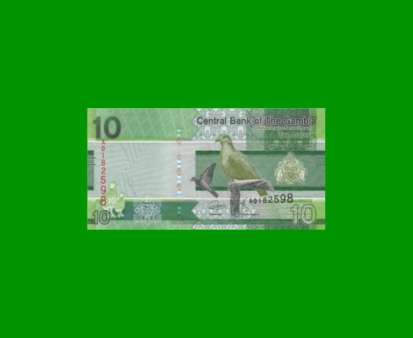 BILLETE DE GAMBIA 10 DALASIS, PICK 38, AÑO 2019 ESTADO SIN CIRCULAR.-