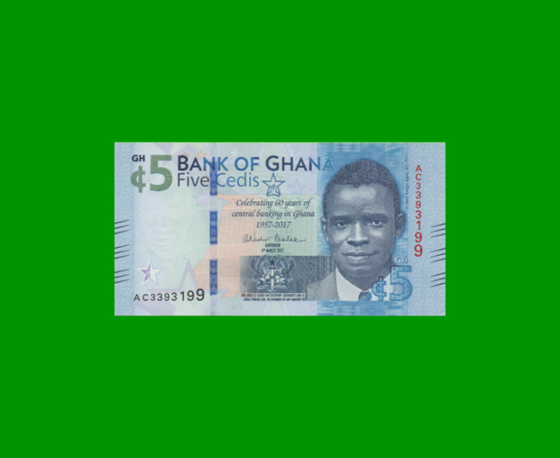 BILLETE DE GHANA 5 CEDIS, CONMEMORATIVO PICK 43, AÑO 2017 ESTADO SIN CIRCULAR.-