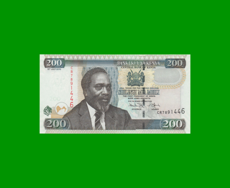 BILLETE DE KENYA 200 SHILINGI,  PICK 49e, AÑO 2010 ESTADO SIN CIRCULAR.-