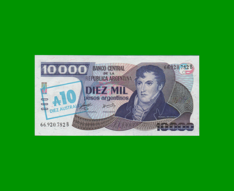 PESOS ARGENTINOS $10.000,00 RESELLADO A 10 AUSTRALES, BOT 2711, AÑO 1985, ESTADO SIN CIRCULAR.-