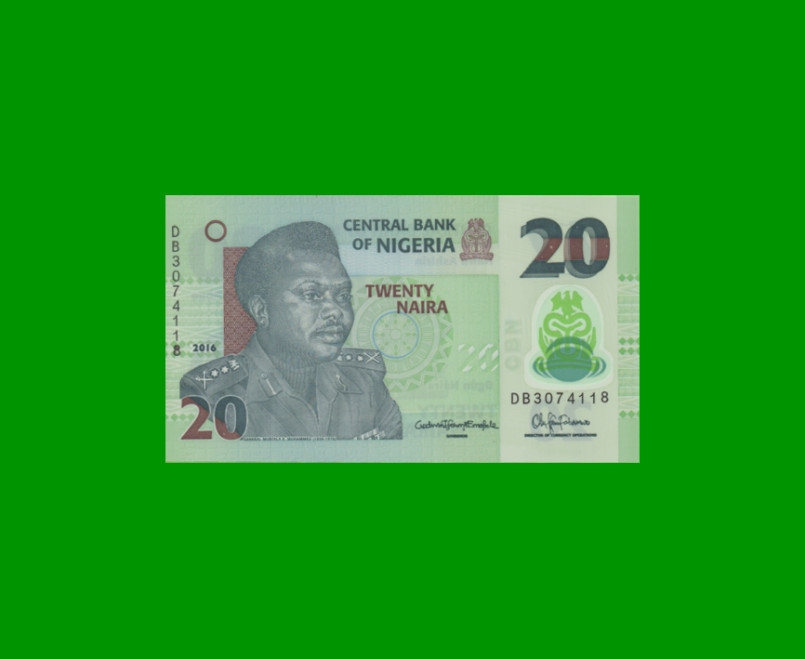 BILLETE DE NIGERIA 20 NAIRA, POLYMERO, PICK 34i AÑO 2016 ESTADO SIN CIRCULAR.-