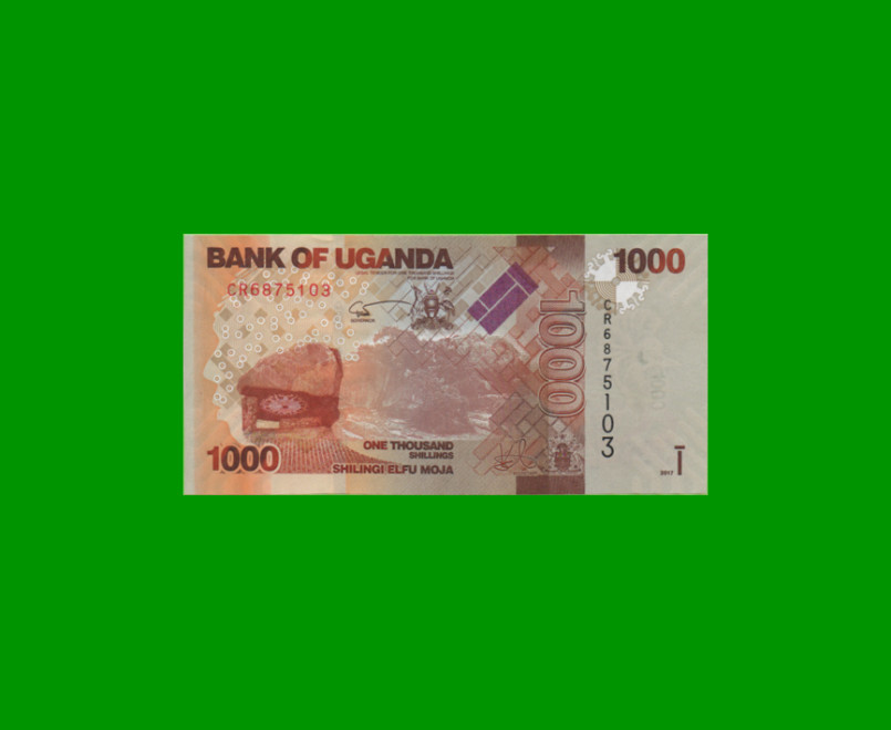 BILLETE DE UGANDA 1.000 SHILLINGS, PICK 49e, AÑO 2017 ESTADO SIN CIRCULAR.-