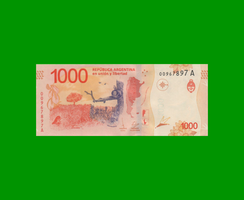 PESOS 3er DISEÑO $1.000,00, BOT 6001, AÑO 2017, SRIE A, ESTADO SIN CIRCULAR.- - Imagen 2