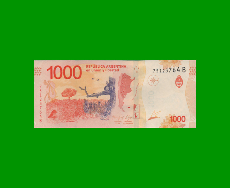 PESOS 3er DISEÑO $1.000,00, BOT 6004, AÑO 2018, SERIE B, ESTADO SIN CIRCULAR.- - Imagen 2