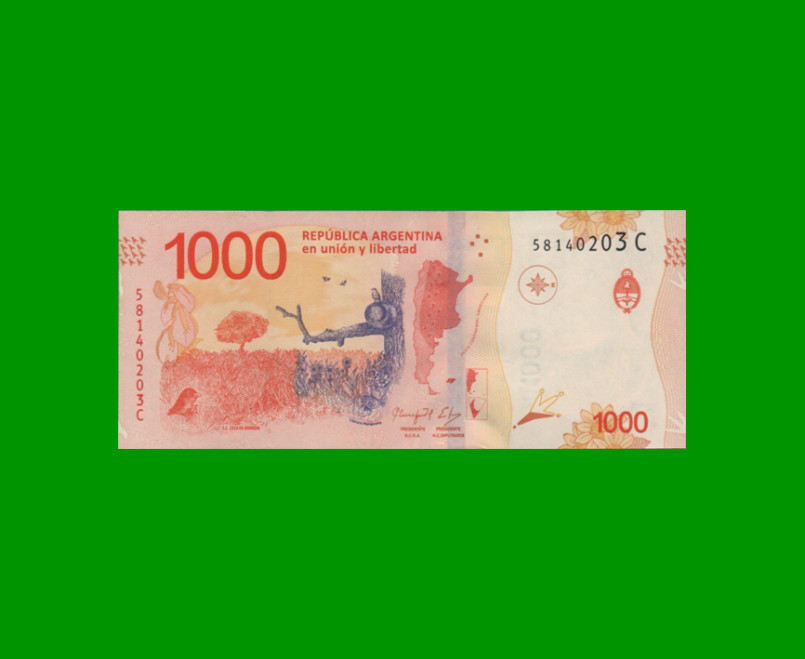 PESOS 3er DISEÑO $1.000,00, BOT 6005, AÑO 2018, SERIE C, ESTADO SIN CIRCULAR.- - Imagen 2