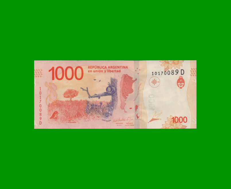 PESOS 3er DISEÑO $1.000,00, BOT 6008, AÑO 2019, SERIE D, ESTADO EXCELENTE.- - Imagen 2