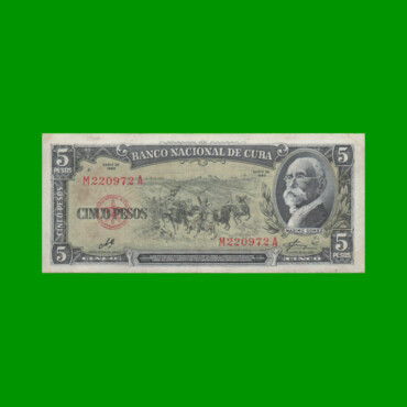 BILLETE DE CUBA $5,00 PICK 91c, AÑO 1960, ESTADO MUY BUENO+.-