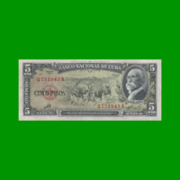 BILLETE DE CUBA $5,00 PICK 91c, AÑO 1960, ESTADO EXCELENTE+.-