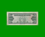 BILLETE DE CUBA $5,00 PICK 92a, AÑO 1960, ESTADO MUY BUENO.- - Imagen 2