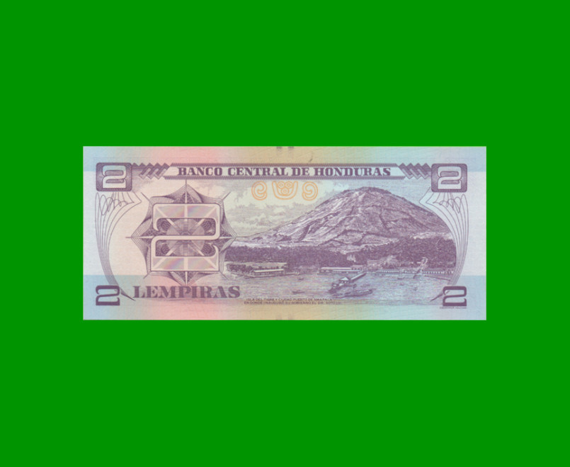 BILLETE DE HONDURAS 2 LEMPIRAS, PICK 97, AÑO 2012 ESTADO SIN CIRCULAR.- - Imagen 2