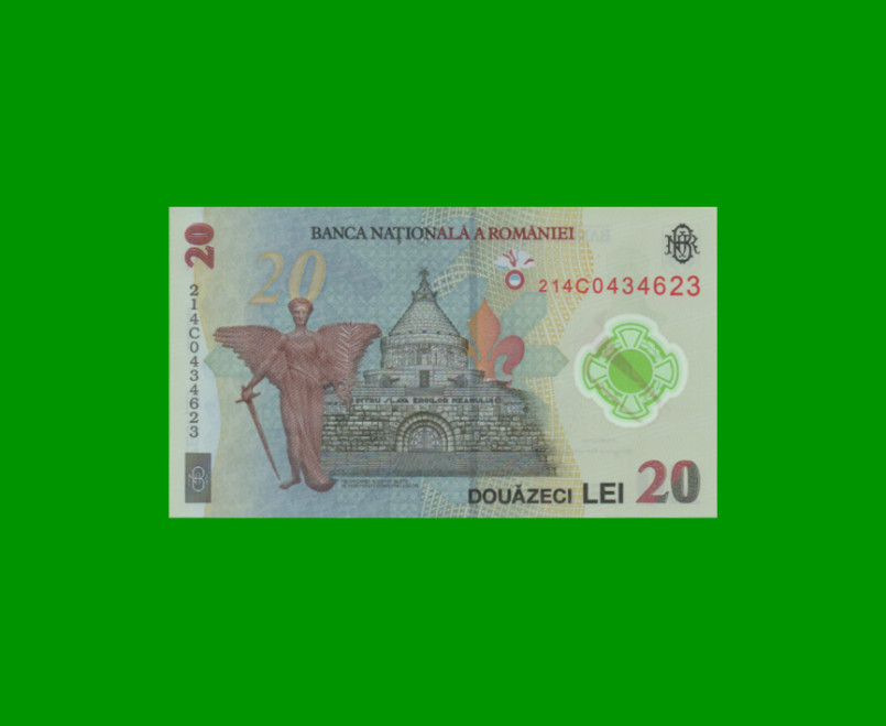 BILLETE DE RUMANIA 20 LEI, POLYMERO PICK NEW, ESTADO SIN CIRCULAR.- - Imagen 2