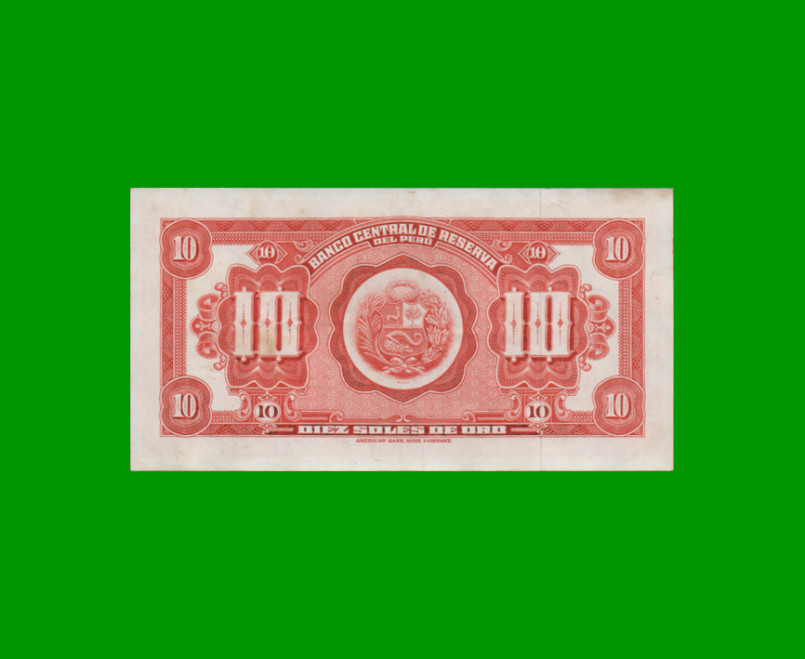 BILLETE DE PERU 10 SOLES, PICK 88, AÑO 1965, ESTADO EXCELENTE.- - Imagen 2