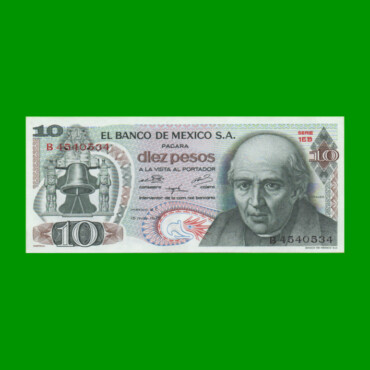 BILLETE DE MEXICO $10,00 PICK 63h, AÑO 1975, ESTADO SIN CIRCULAR.-