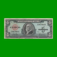 BILLETE DE CUBA $5,00 PICK 92a, AÑO 1960, ESTADO MUY BUENO.-