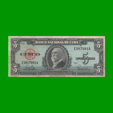 BILLETE DE CUBA $5,00 PICK 92a, AÑO 1960, ESTADO MUY BUENO.-