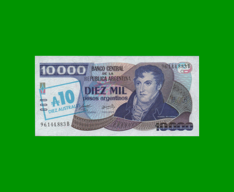 PESOS ARGENTINOS $10.000,00 RESELLADO A 10 AUSTRALES, BOT 2712, AÑO 1985, ESTADO SIN CIRCULAR.-